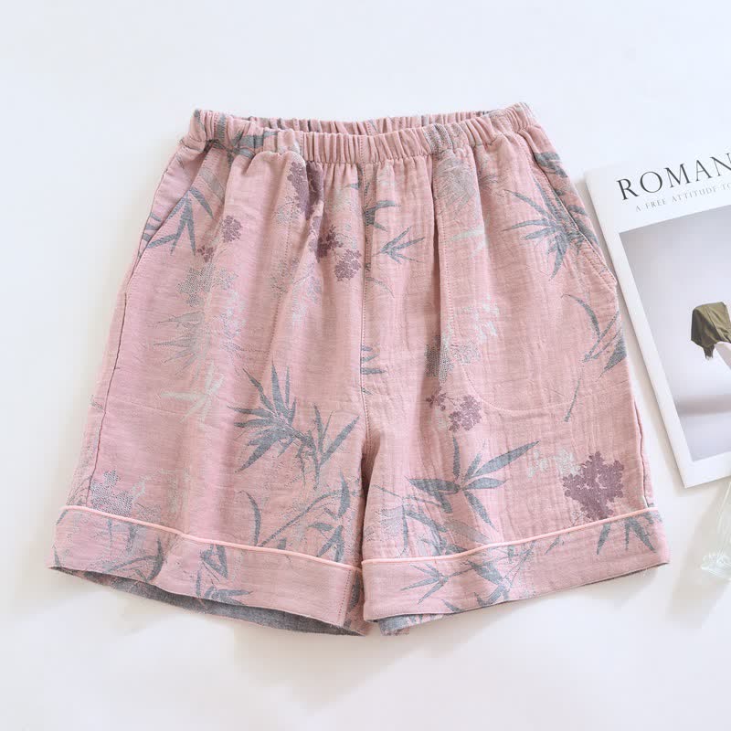 Bamboo Leaf Cotton Gauze Pajama Shorts