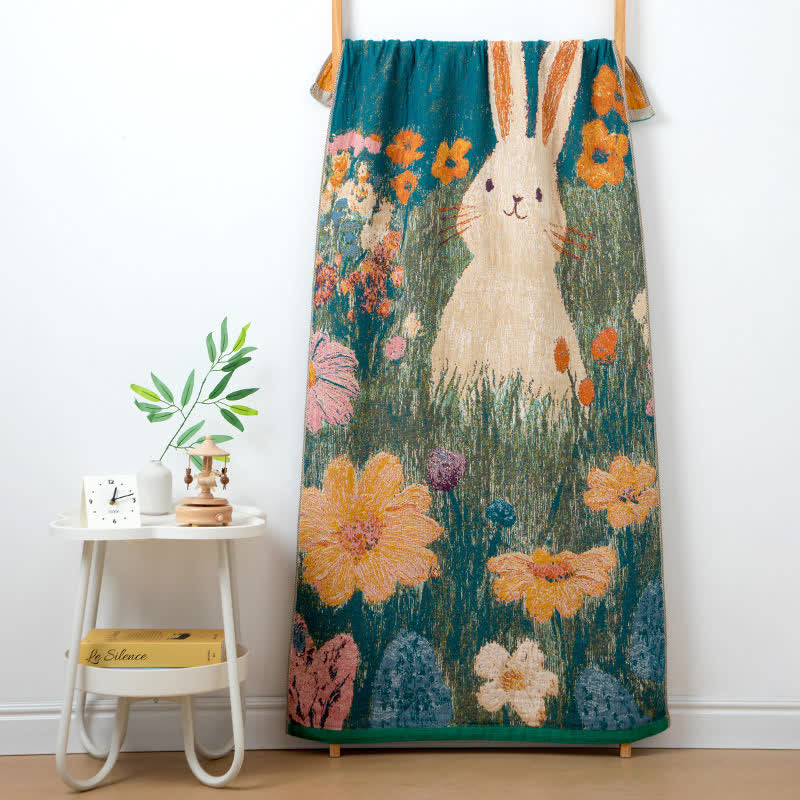 Fairytale Bunny Floral Cotton Gauze Bath Towel