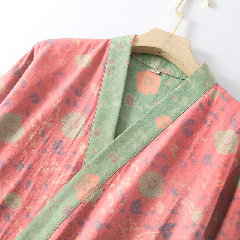 Double Gauze Floral Cotton Kimono Robe