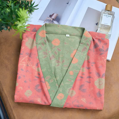 Double Gauze Floral Cotton Kimono Robe
