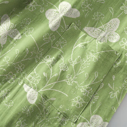 Double Gauze Green Butterfly Cotton Kimono Robe