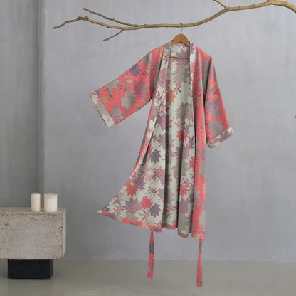 Double Gauze Maple Leaf Cotton Kimono Robe