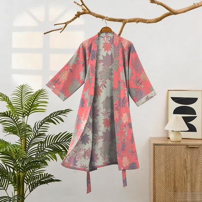 Double Gauze Maple Leaf Cotton Kimono Robe