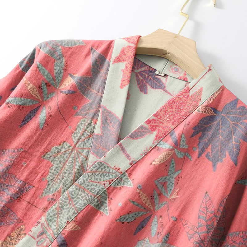 Double Gauze Maple Leaf Cotton Kimono Robe
