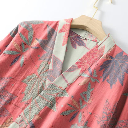 Double Gauze Maple Leaf Cotton Kimono Robe