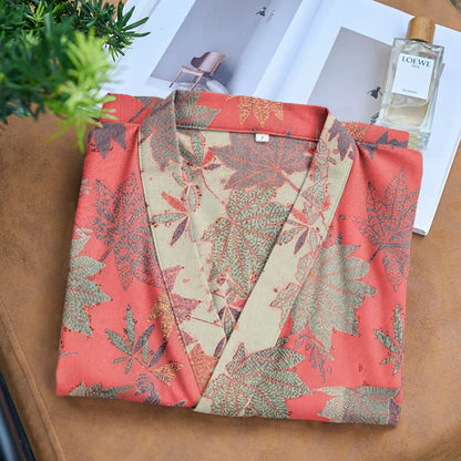 Double Gauze Maple Leaf Cotton Kimono Robe