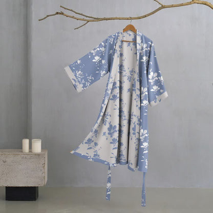 Double Gauze Elegant Floral Cotton Kimono Robe
