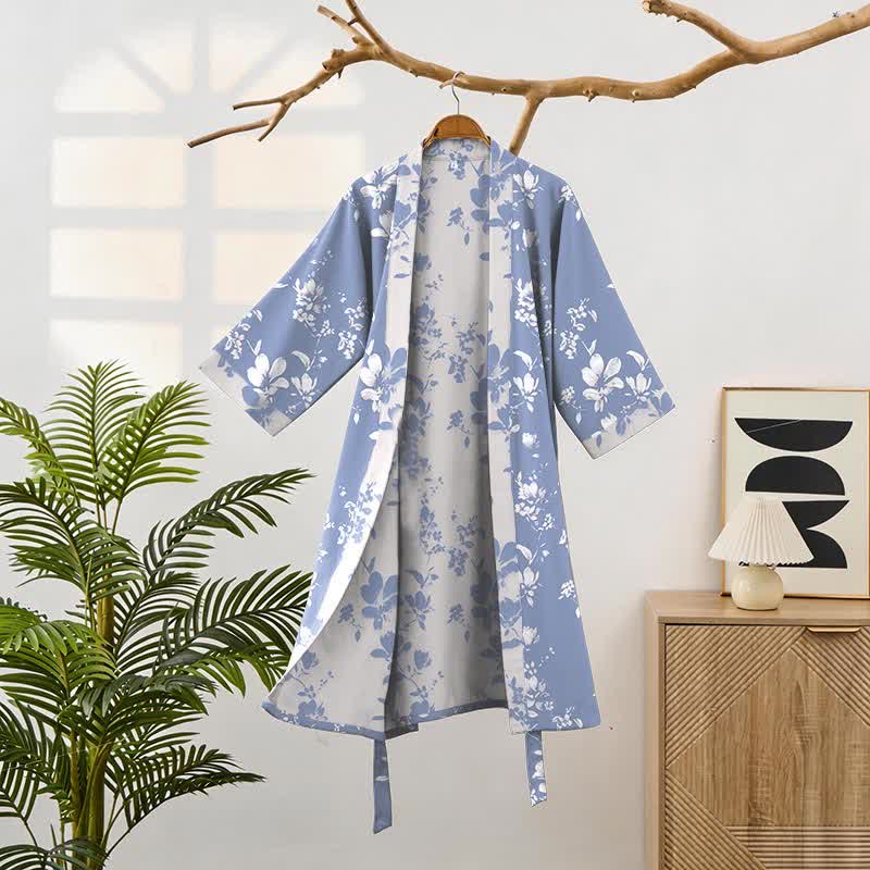 Double Gauze Elegant Floral Cotton Kimono Robe