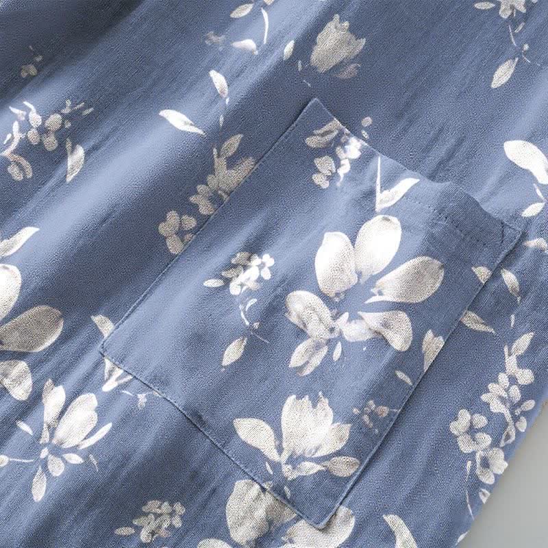 Double Gauze Elegant Floral Cotton Kimono Robe
