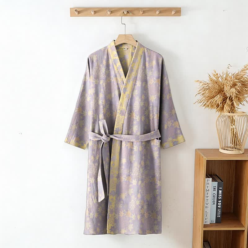 Double Gauze Botanical Cotton Kimono Robe