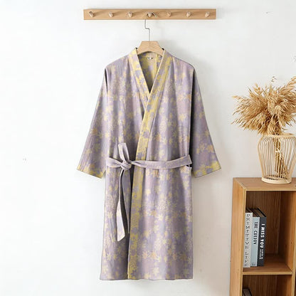 Double Gauze Botanical Cotton Kimono Robe