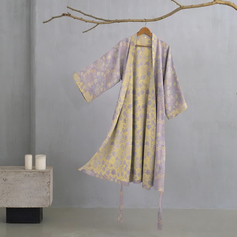 Double Gauze Botanical Cotton Kimono Robe