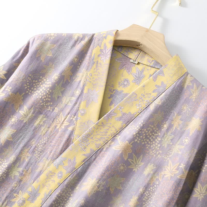 Double Gauze Botanical Cotton Kimono Robe