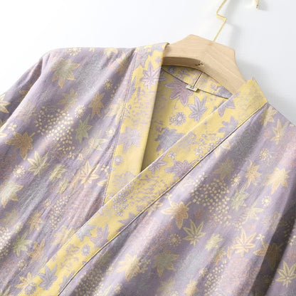 Double Gauze Botanical Cotton Kimono Robe