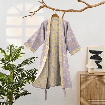 Double Gauze Botanical Cotton Kimono Robe