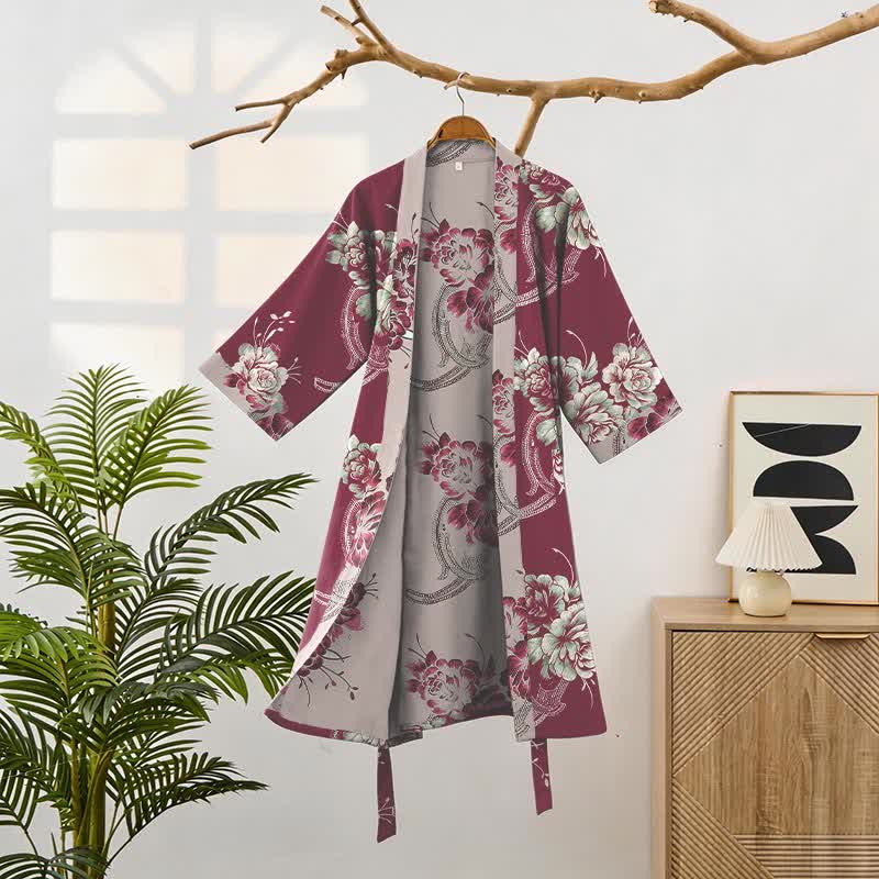 Luxurious Peony Double Gauze Cotton Kimono Robe