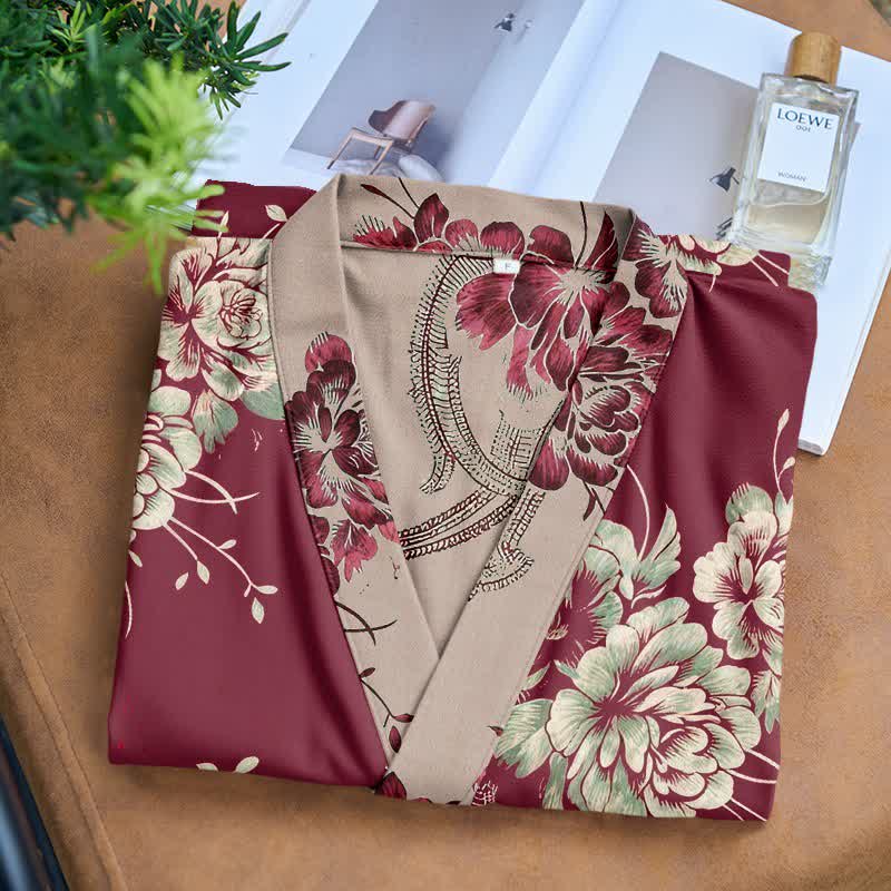 Luxurious Peony Double Gauze Cotton Kimono Robe