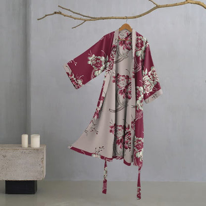 Luxurious Peony Double Gauze Cotton Kimono Robe