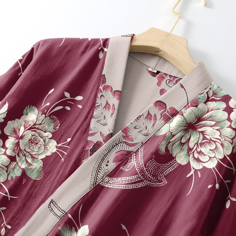 Luxurious Peony Double Gauze Cotton Kimono Robe