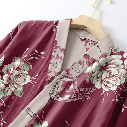 Luxurious Peony Double Gauze Cotton Kimono Robe