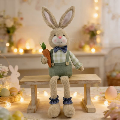 Country Style Sitting Bunny Plush Figurine