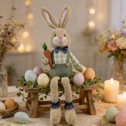 Country Style Sitting Bunny Plush Figurine