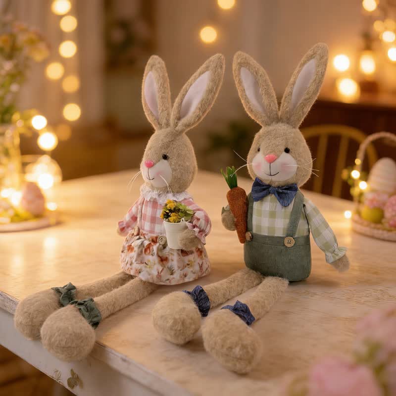 Country Style Sitting Bunny Plush Figurine