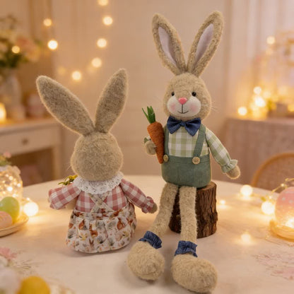 Country Style Sitting Bunny Plush Figurine