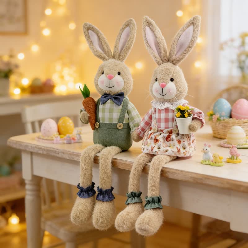 Country Style Sitting Bunny Plush Figurine