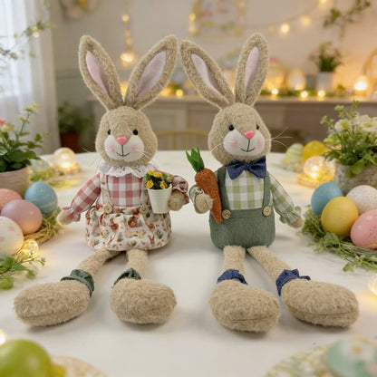Country Style Sitting Bunny Plush Figurine