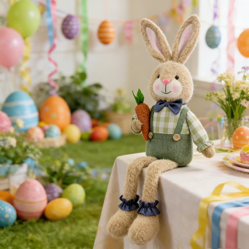 Country Style Sitting Bunny Plush Figurine
