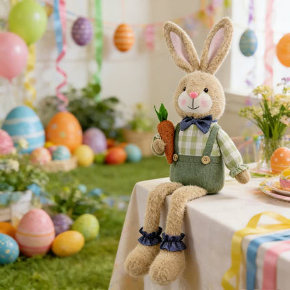 Country Style Sitting Bunny Plush Figurine