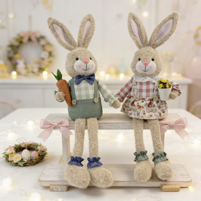 Country Style Sitting Bunny Plush Figurine