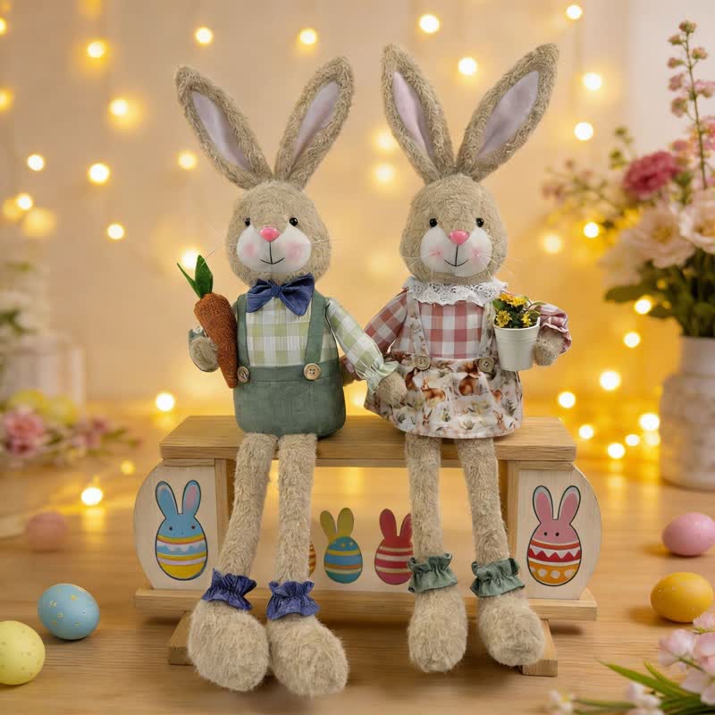 Country Style Sitting Bunny Plush Figurine