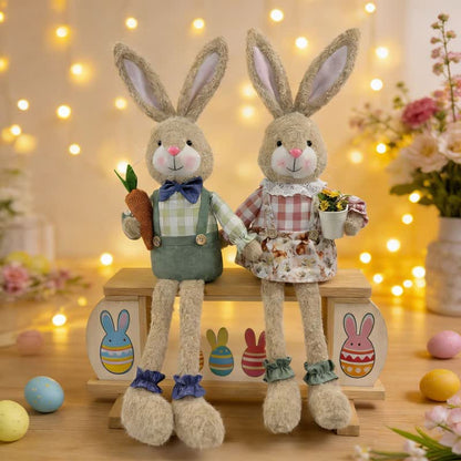 Country Style Sitting Bunny Plush Figurine
