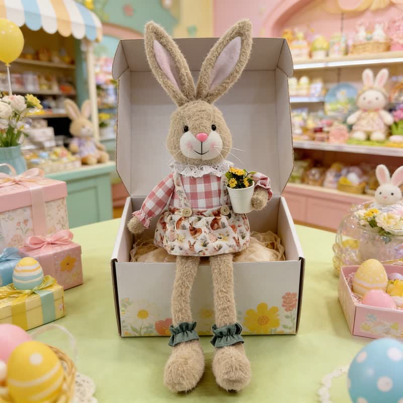 Country Style Sitting Bunny Plush Figurine