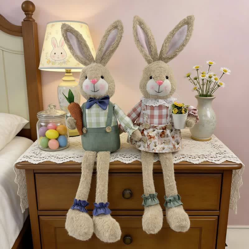 Country Style Sitting Bunny Plush Figurine