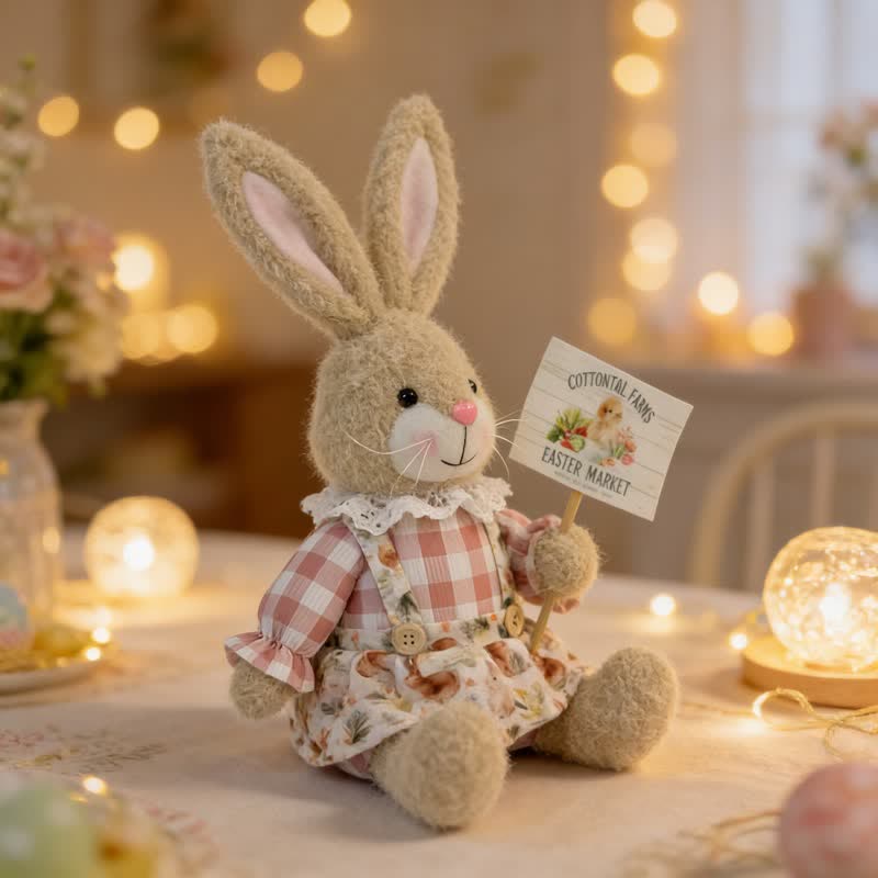 Easter Sitting Bunny Plush Figurine Decor