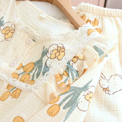 Tulip & Bunny Cotton Gauze Pajama Set