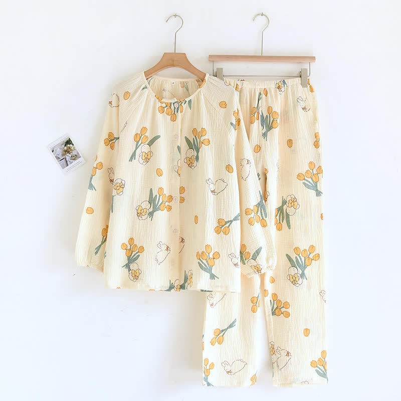 Tulip & Bunny Cotton Gauze Pajama Set