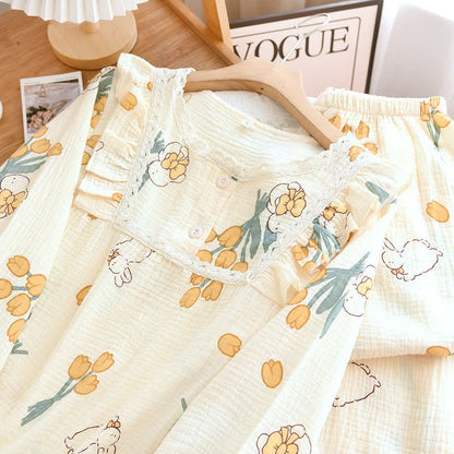 Tulip & Bunny Cotton Gauze Pajama Set
