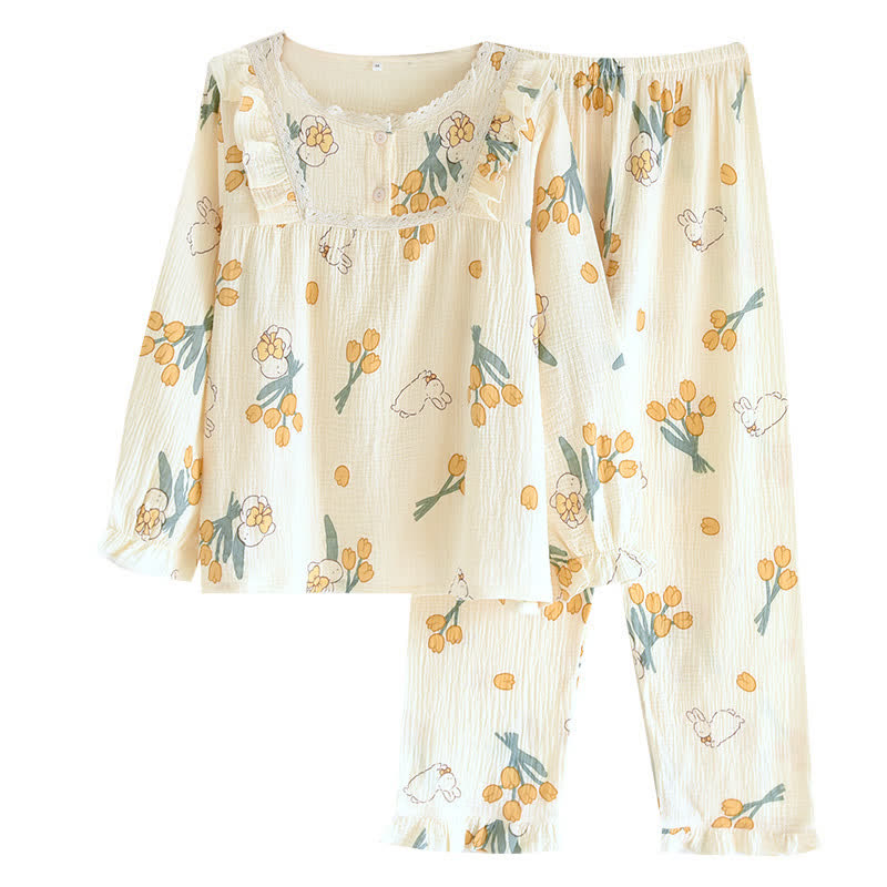 Tulip & Bunny Cotton Gauze Pajama Set