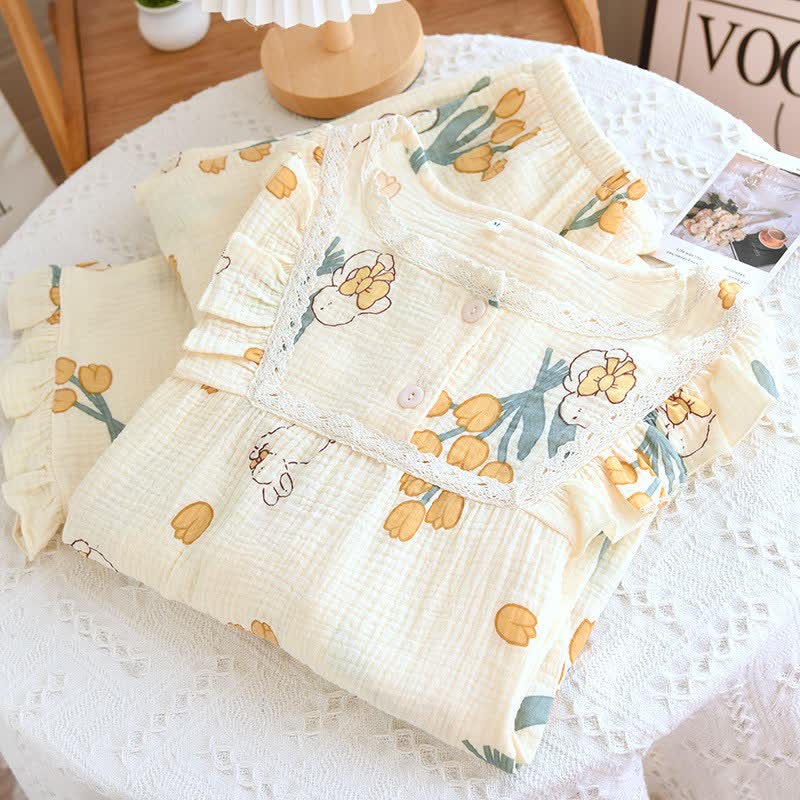 Tulip & Bunny Cotton Gauze Pajama Set