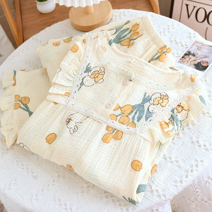 Tulip & Bunny Cotton Gauze Pajama Set