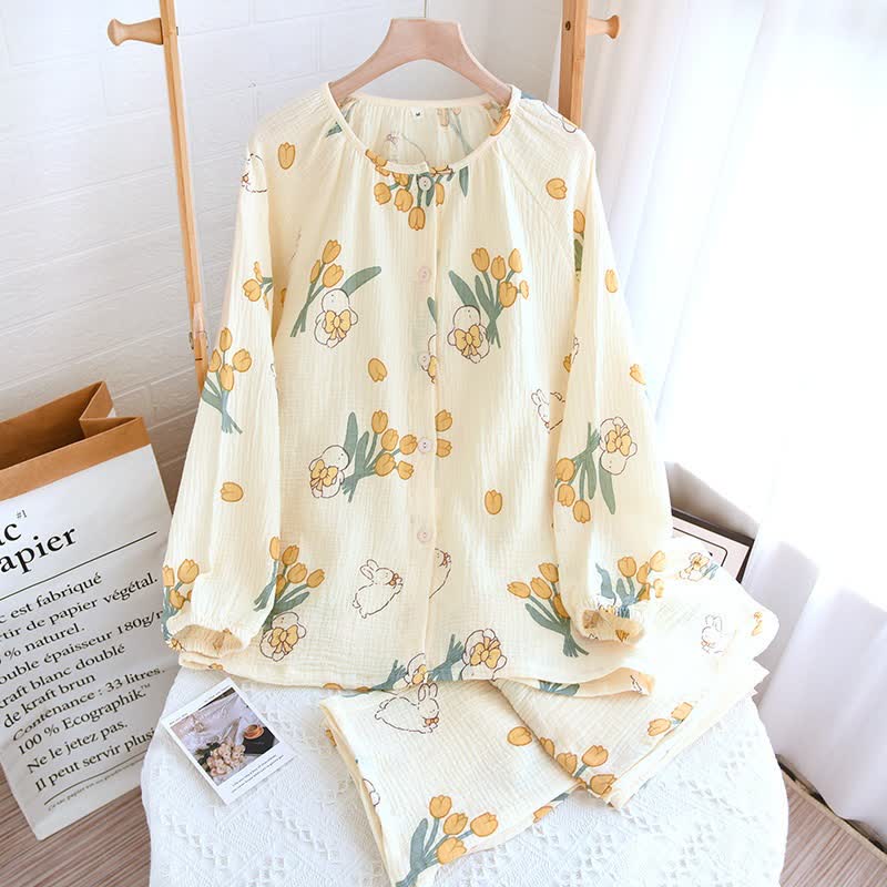 Tulip & Bunny Cotton Gauze Pajama Set