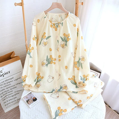 Tulip & Bunny Cotton Gauze Pajama Set