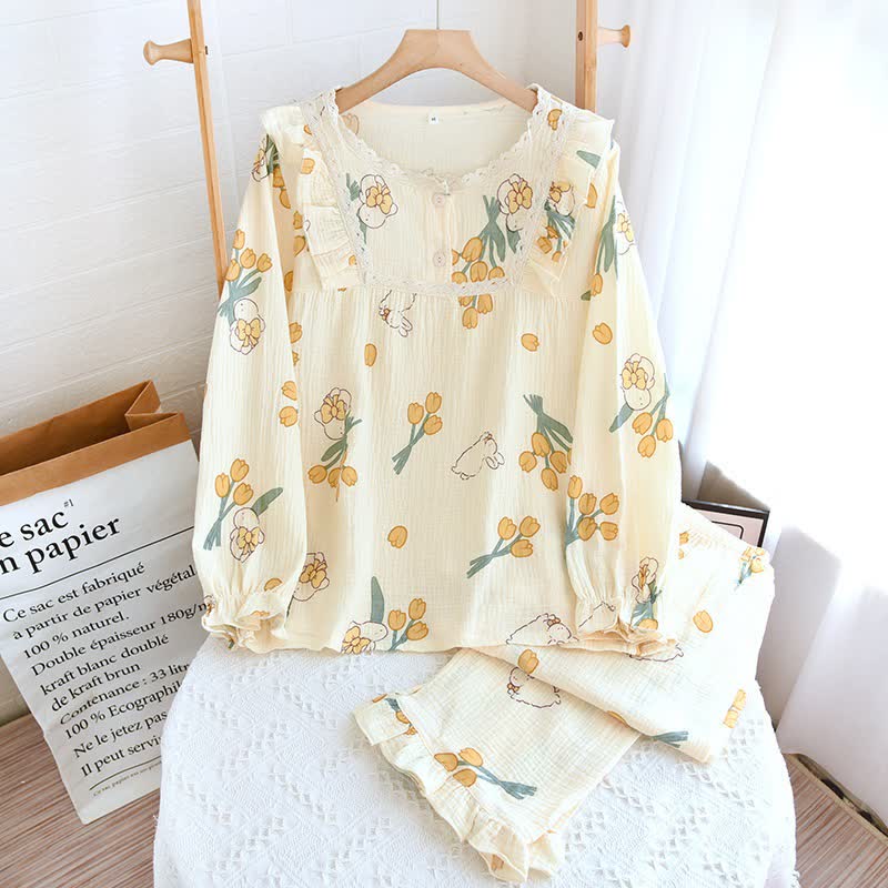 Tulip & Bunny Cotton Gauze Pajama Set