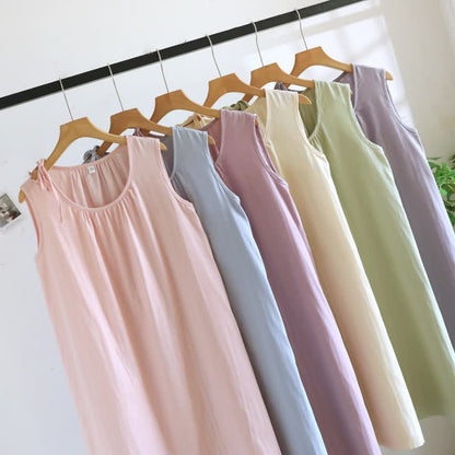 Minimalist Solid Color Cotton Sleeveless Nightgown