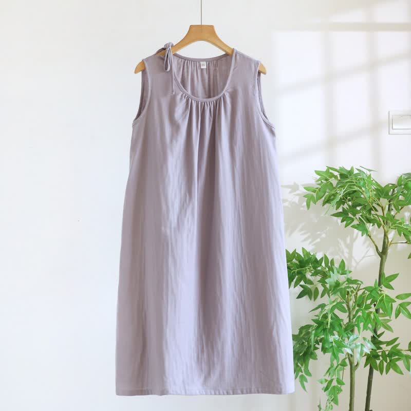 Minimalist Solid Color Cotton Sleeveless Nightgown
