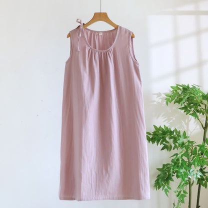 Minimalist Solid Color Cotton Sleeveless Nightgown